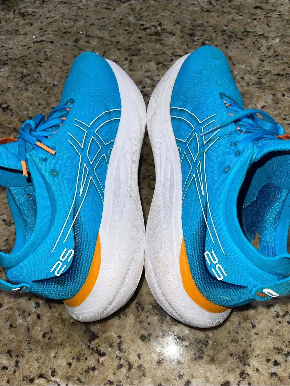 ASICS Gel Nimbus 25 Teal-Blue Running Shoes with Orange Pull Tabs